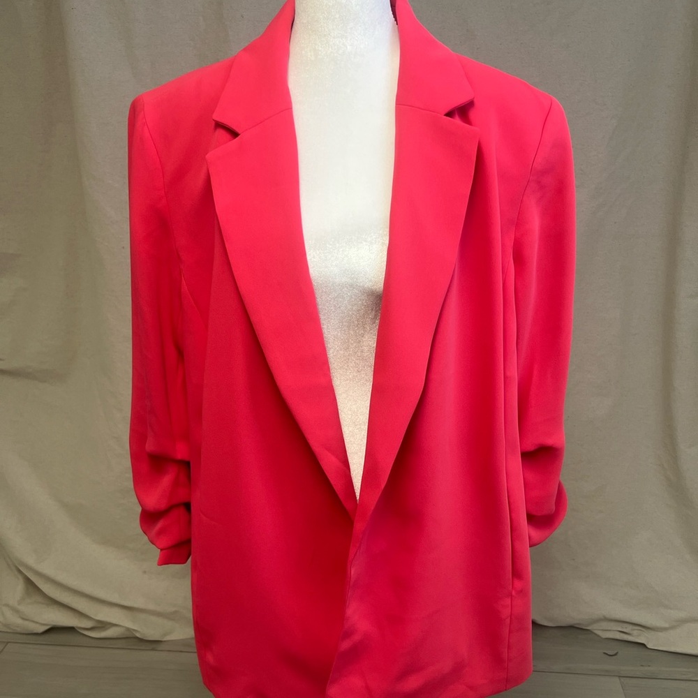 Chico’s Hot Pink Blazer Open Front Sz16‎ Barbiecore Workwear Statement Jacket